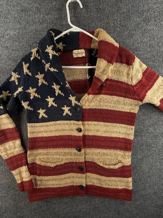 Ralph Lauren Sweaters - Ralph Lauren AOP Flag Sweater Chunky USA Colorful Stars Stripes Cotton Linen
